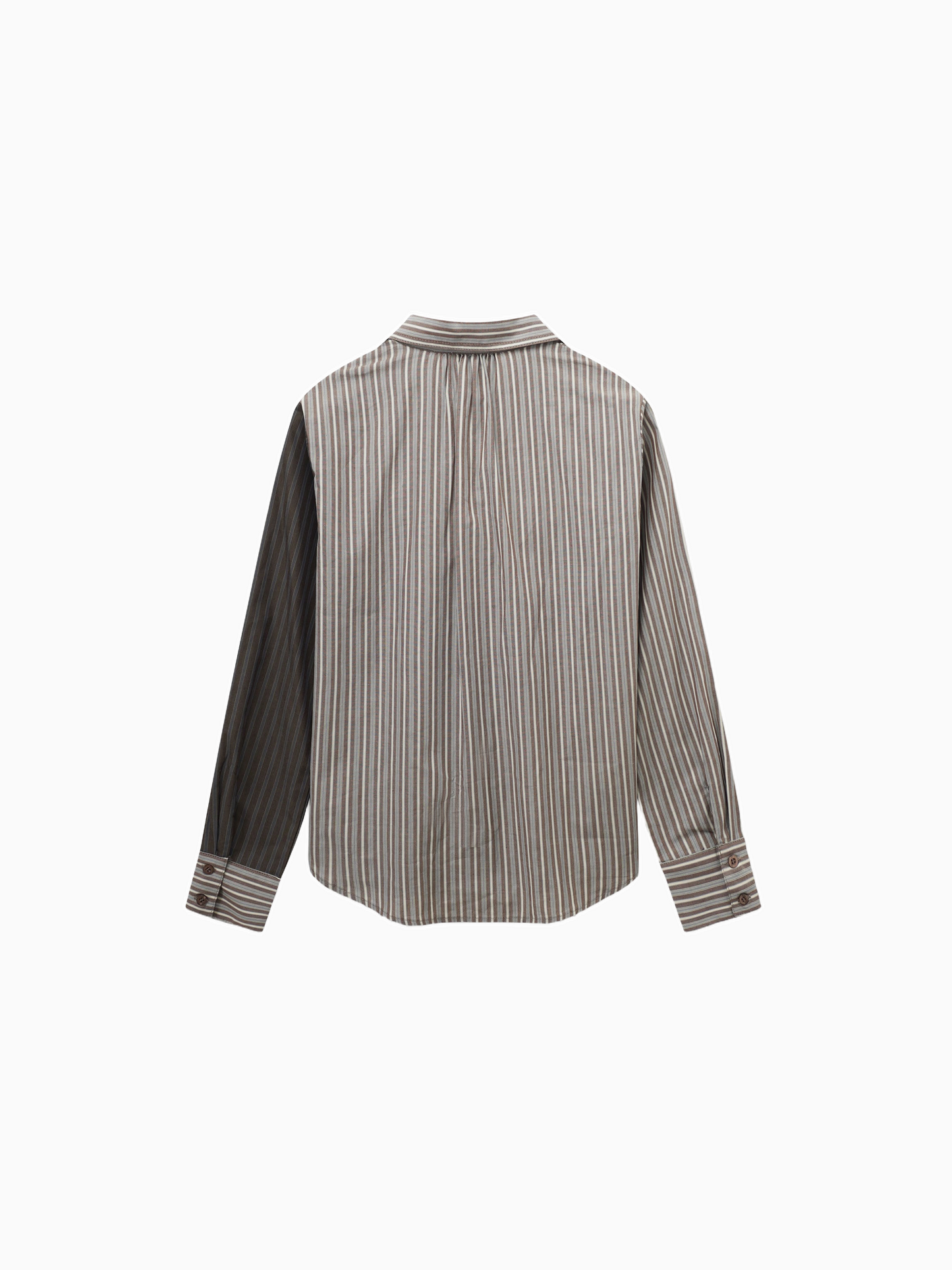 Mix Pinstripe Button Down Shirt Khaki Stripe Tailored Casual Top-2