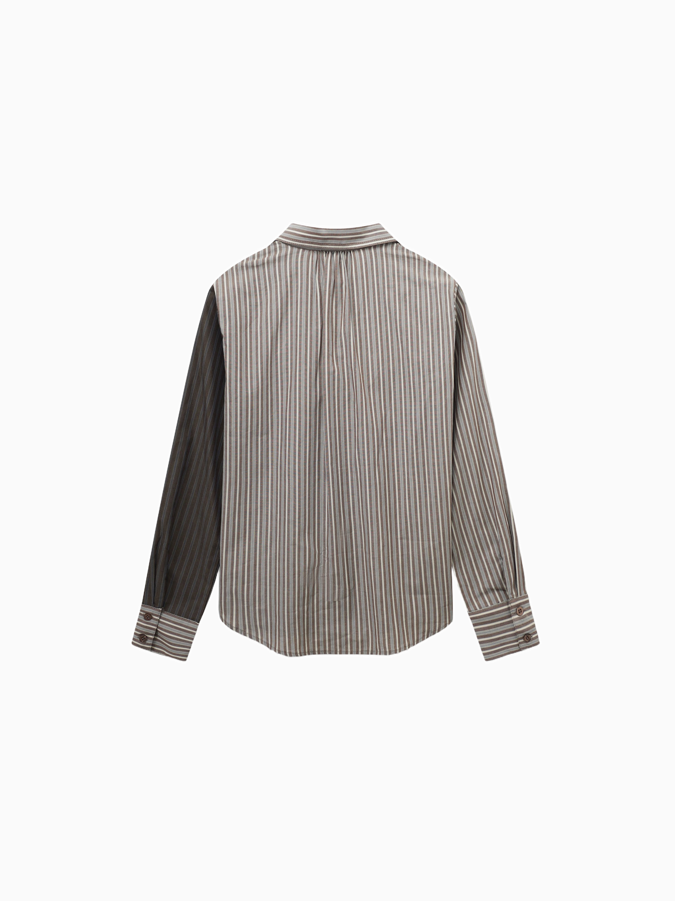 Mix Pinstripe Button Down Shirt Khaki Stripe Tailored Casual Top-2