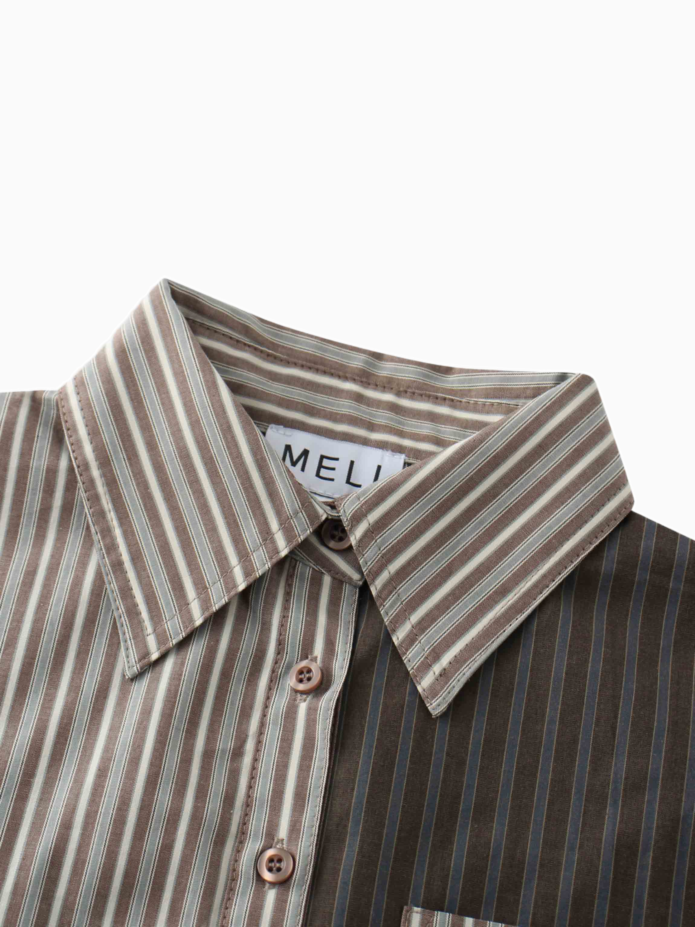 Mix Pinstripe Button Down Shirt Khaki Stripe Tailored Casual Top-3