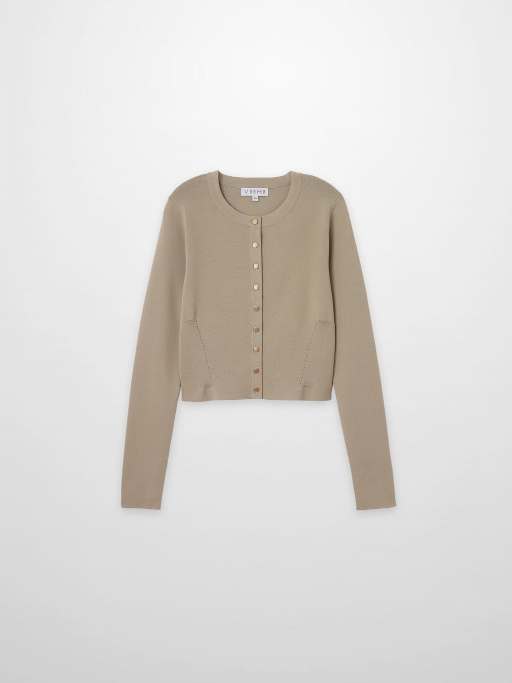Gold Button Crop Cardigan Latte Cropped Knit Top Elegant Layering Piece-1