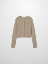 Gold Button Crop Cardigan Latte Cropped Knit Top Elegant Layering Piece-1