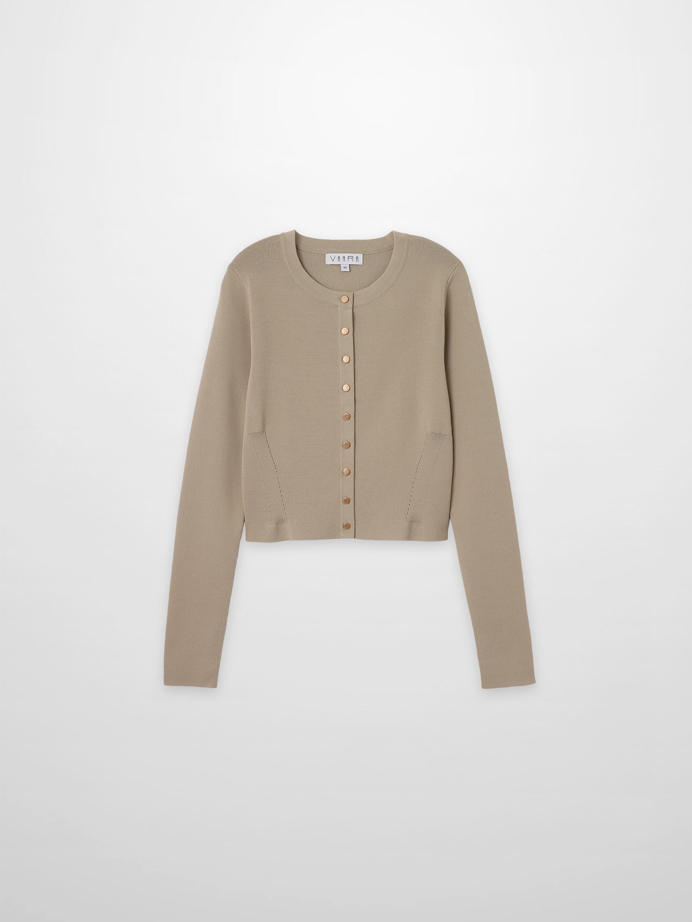 Gold Button Crop Cardigan Latte Cropped Knit Top Elegant Layering Piece-1