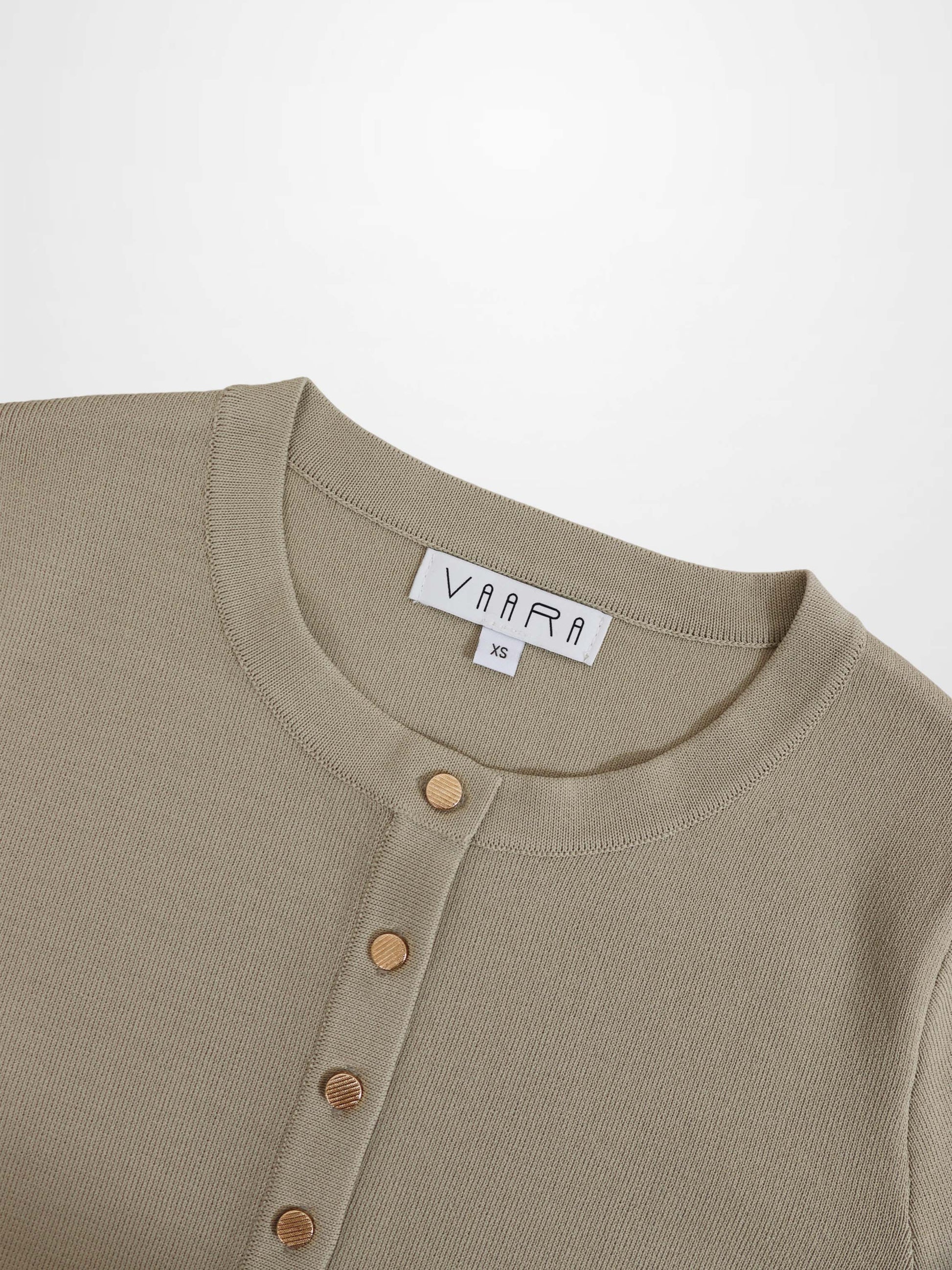 Gold Button Crop Cardigan Latte Cropped Knit Top Elegant Layering Piece-3
