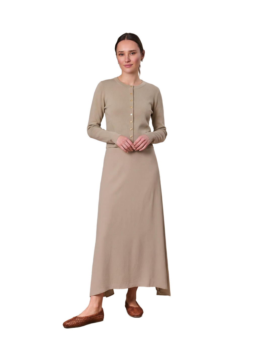 Gold Button Crop Cardigan Latte Cropped Knit Top Elegant Layering Piece-0