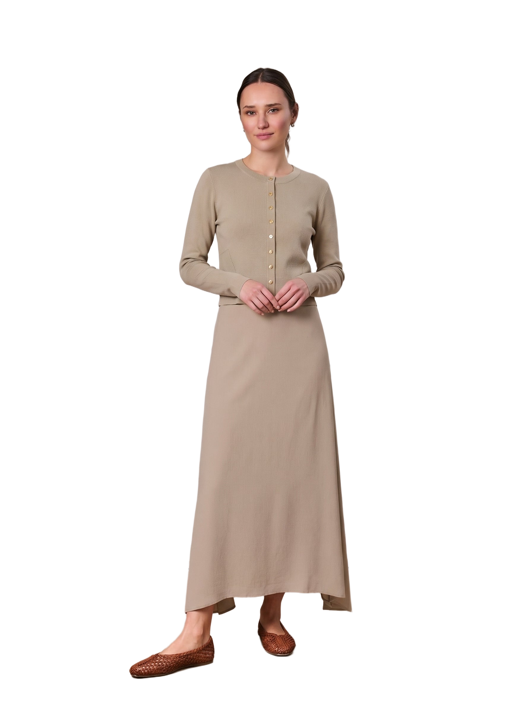 Gold Button Crop Cardigan Latte Cropped Knit Top Elegant Layering Piece-0