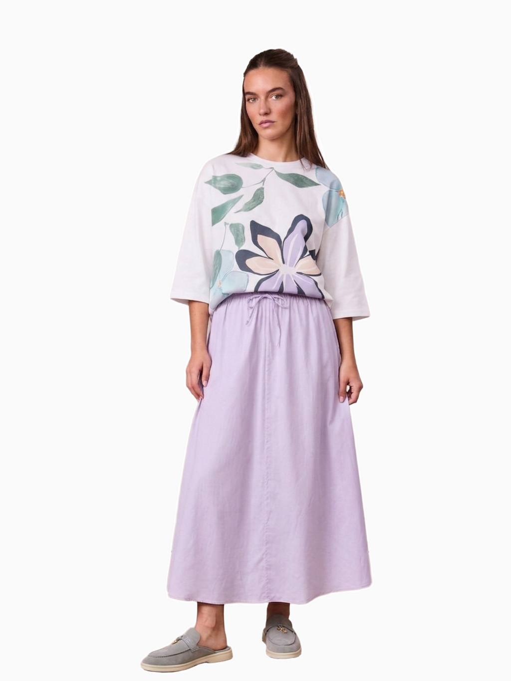 Lavender Drawstring Ruffle Skirt Adjustable Waist Casual Skirt-0
