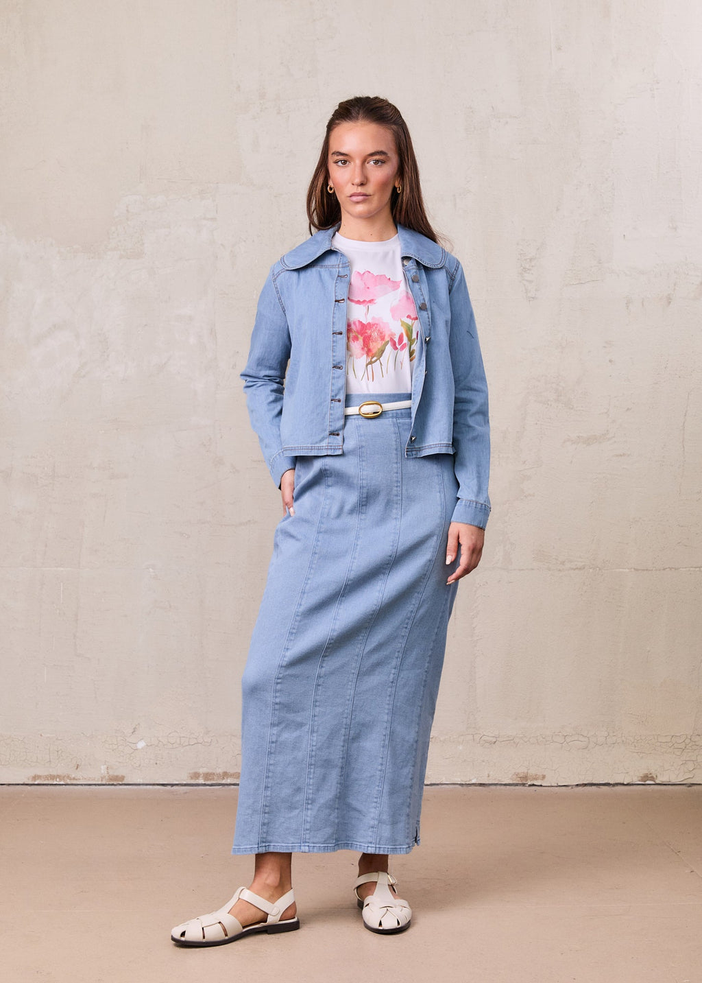 Light Blue Boxy Denim Collared Top Casual Blouse SS26 Online-1