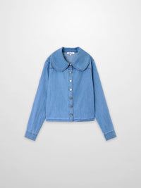 Light Blue Boxy Denim Collared Top Casual Blouse SS26 Online-2