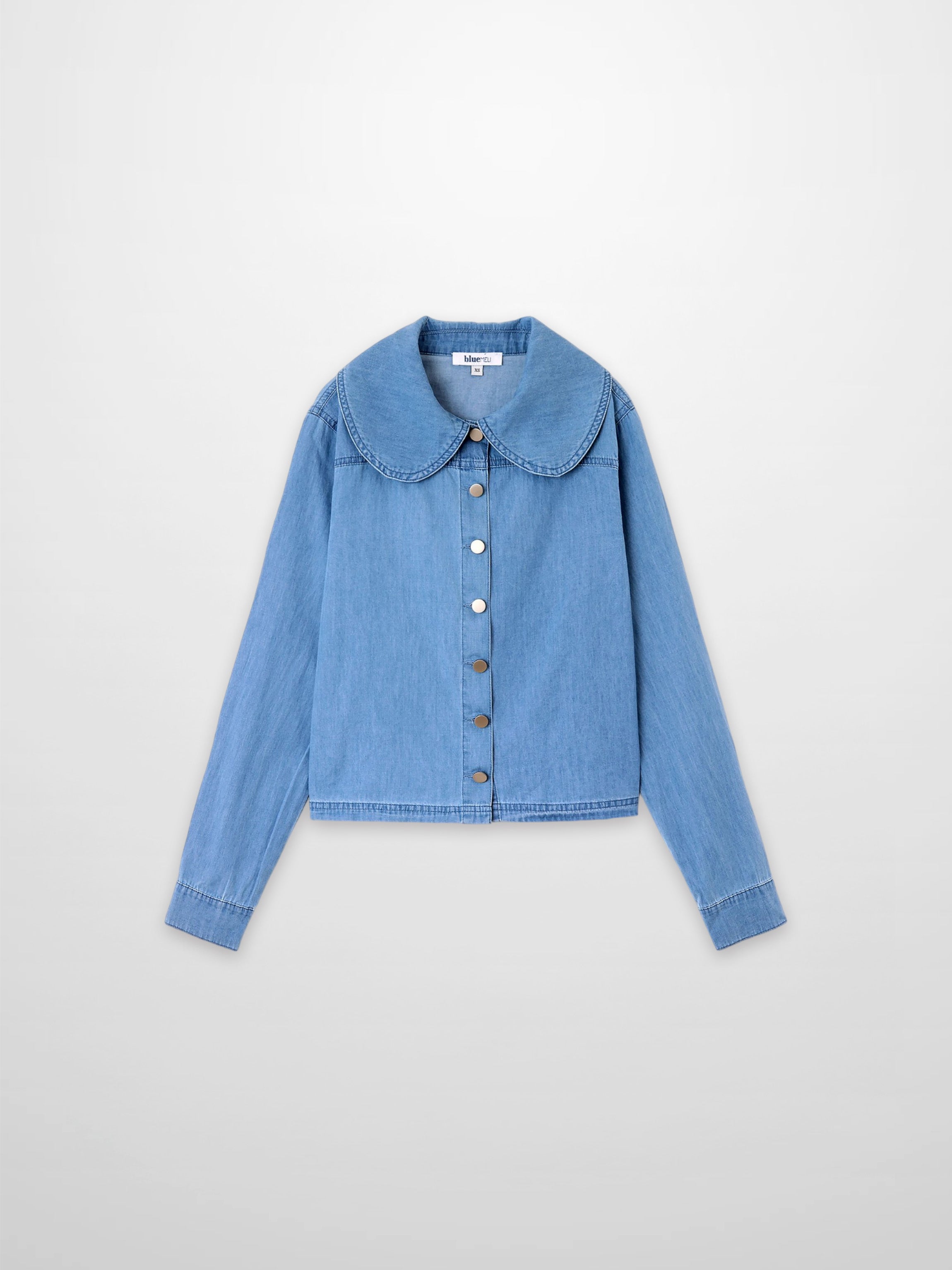 Light Blue Boxy Denim Collared Top Casual Blouse SS26 Online-2