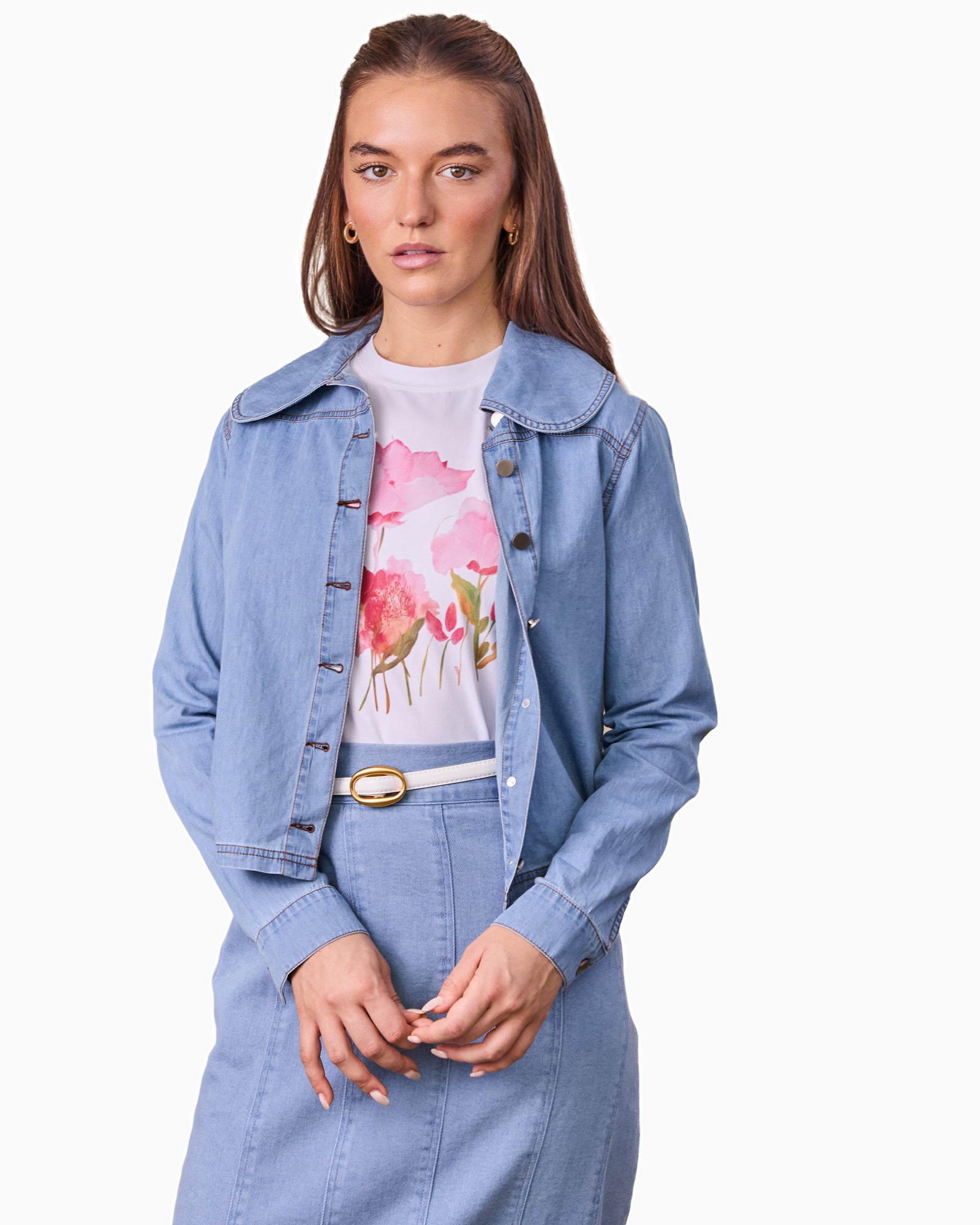 Light Blue Boxy Denim Collared Top Casual Blouse SS26 Online-0