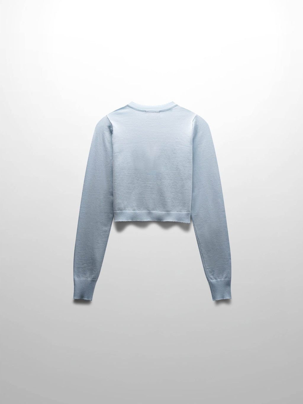 Light Blue Cropped Crew Neck Cardigan with Scalloped Trim-1