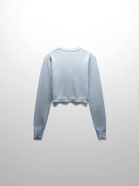Light Blue Cropped Crew Neck Cardigan with Scalloped Trim-1