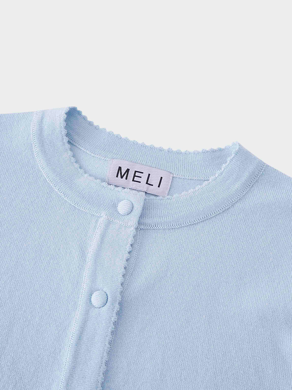 Light Blue Cropped Crew Neck Cardigan with Scalloped Trim-2
