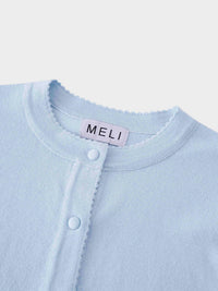 Light Blue Cropped Crew Neck Cardigan with Scalloped Trim-2