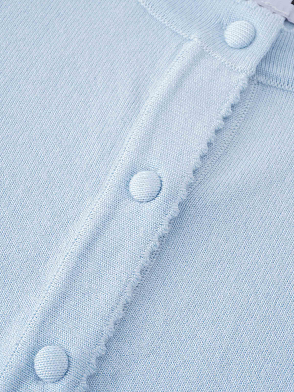 Light Blue Cropped Crew Neck Cardigan with Scalloped Trim-3