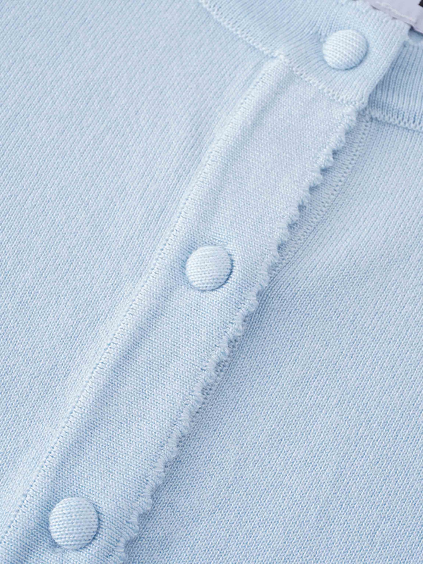 Light Blue Cropped Crew Neck Cardigan with Scalloped Trim-3