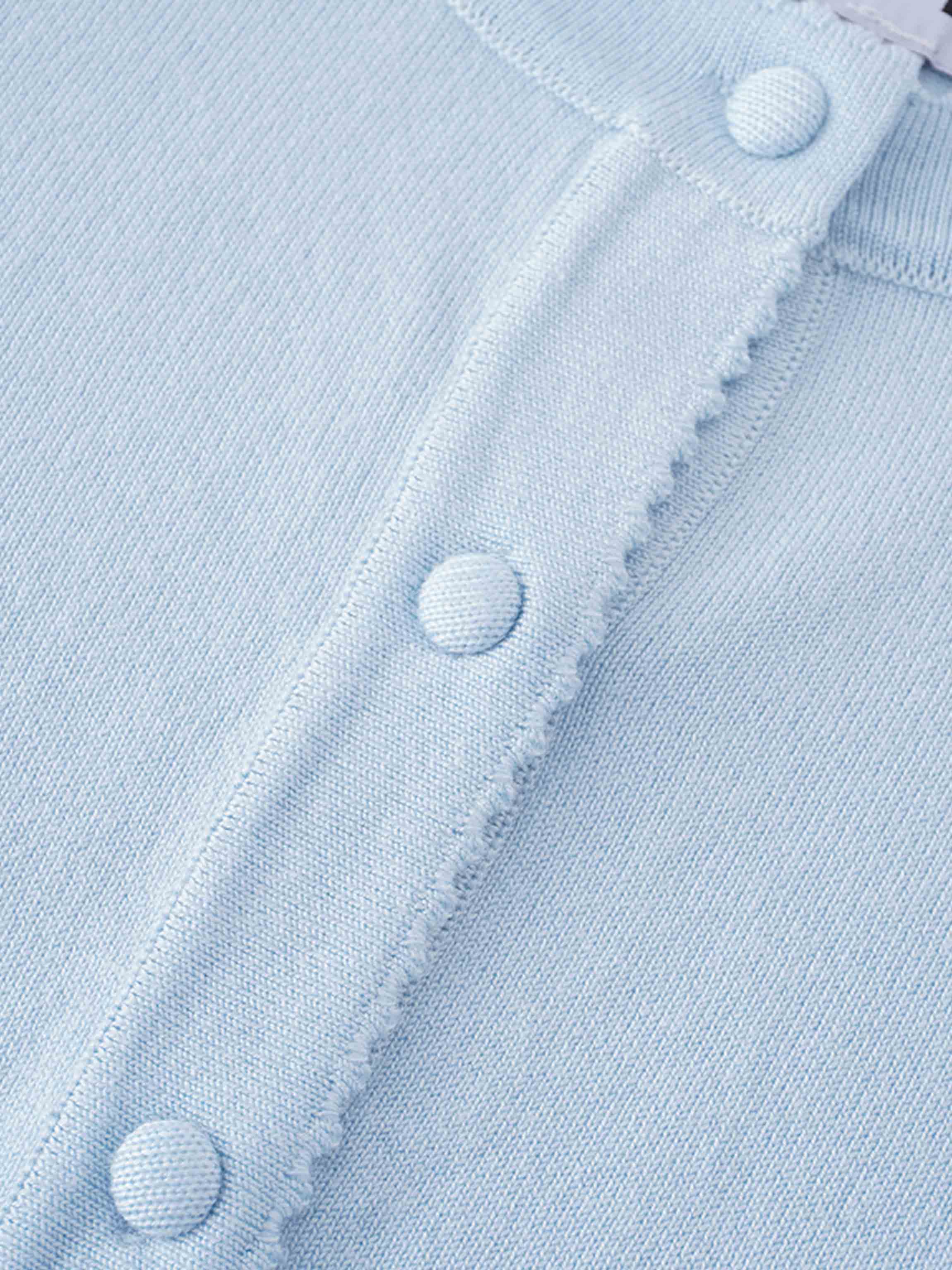 Light Blue Cropped Crew Neck Cardigan with Scalloped Trim-3
