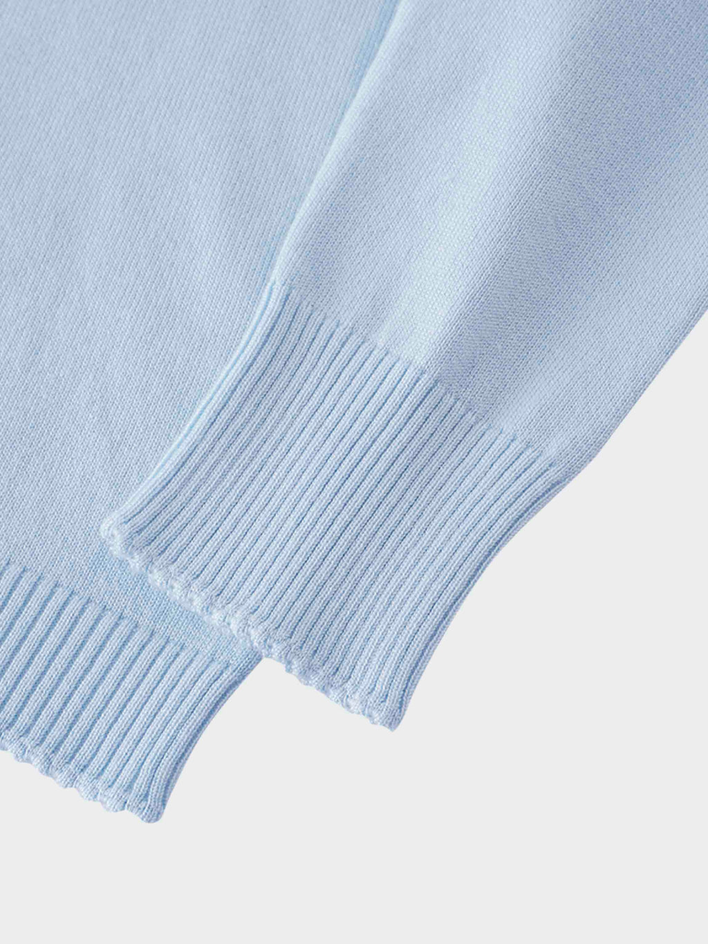 Light Blue Cropped Crew Neck Cardigan with Scalloped Trim-4