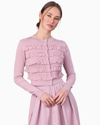 Ruffle Design Cardigan Mauve Elegant Layering Top for Women-0