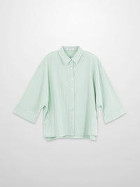 Boxy Dolman Sleeve Crinkle Blouse Mint Green Lightweight Casual Top-2