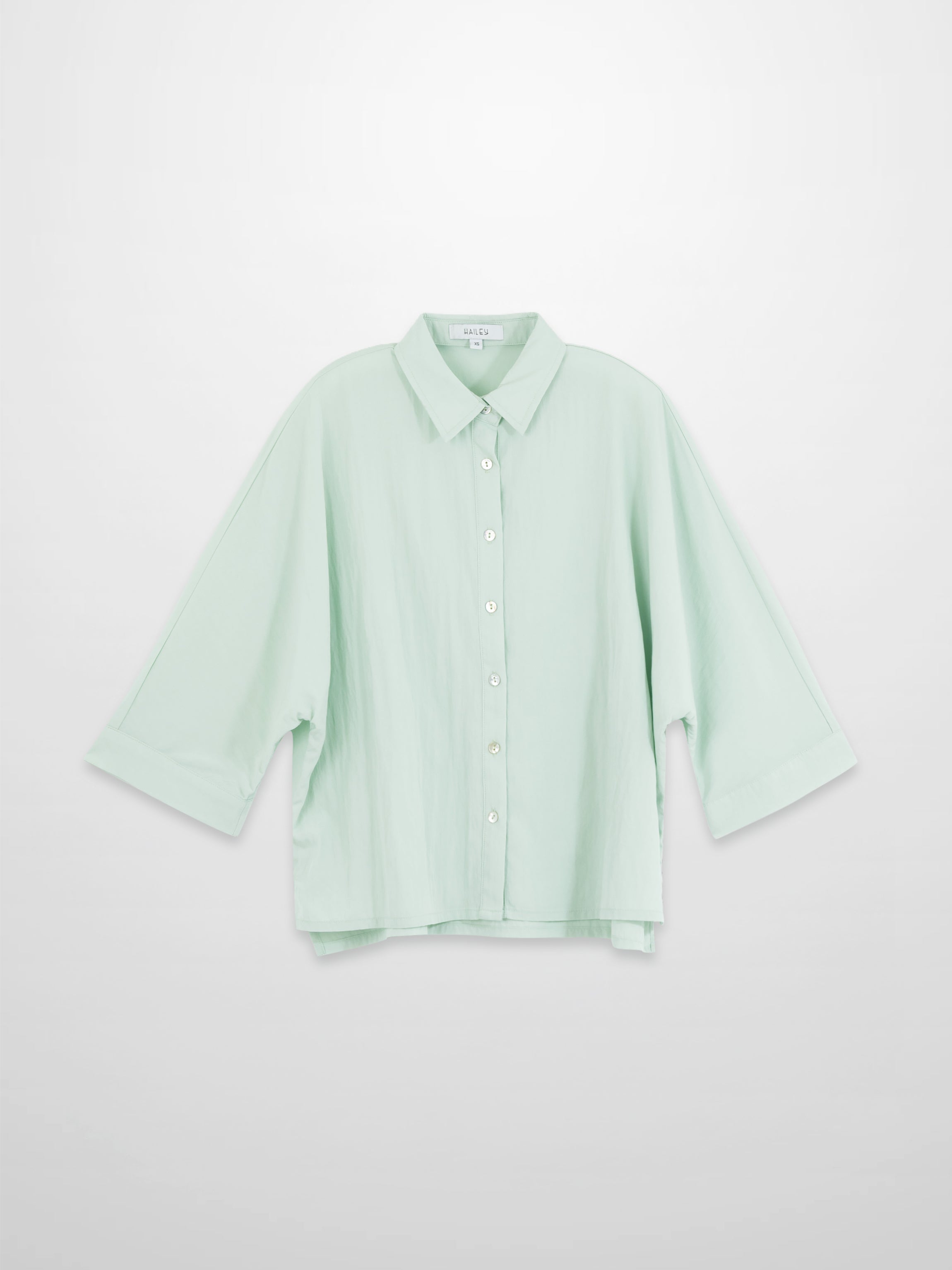 Boxy Dolman Sleeve Crinkle Blouse Mint Green Lightweight Casual Top-2