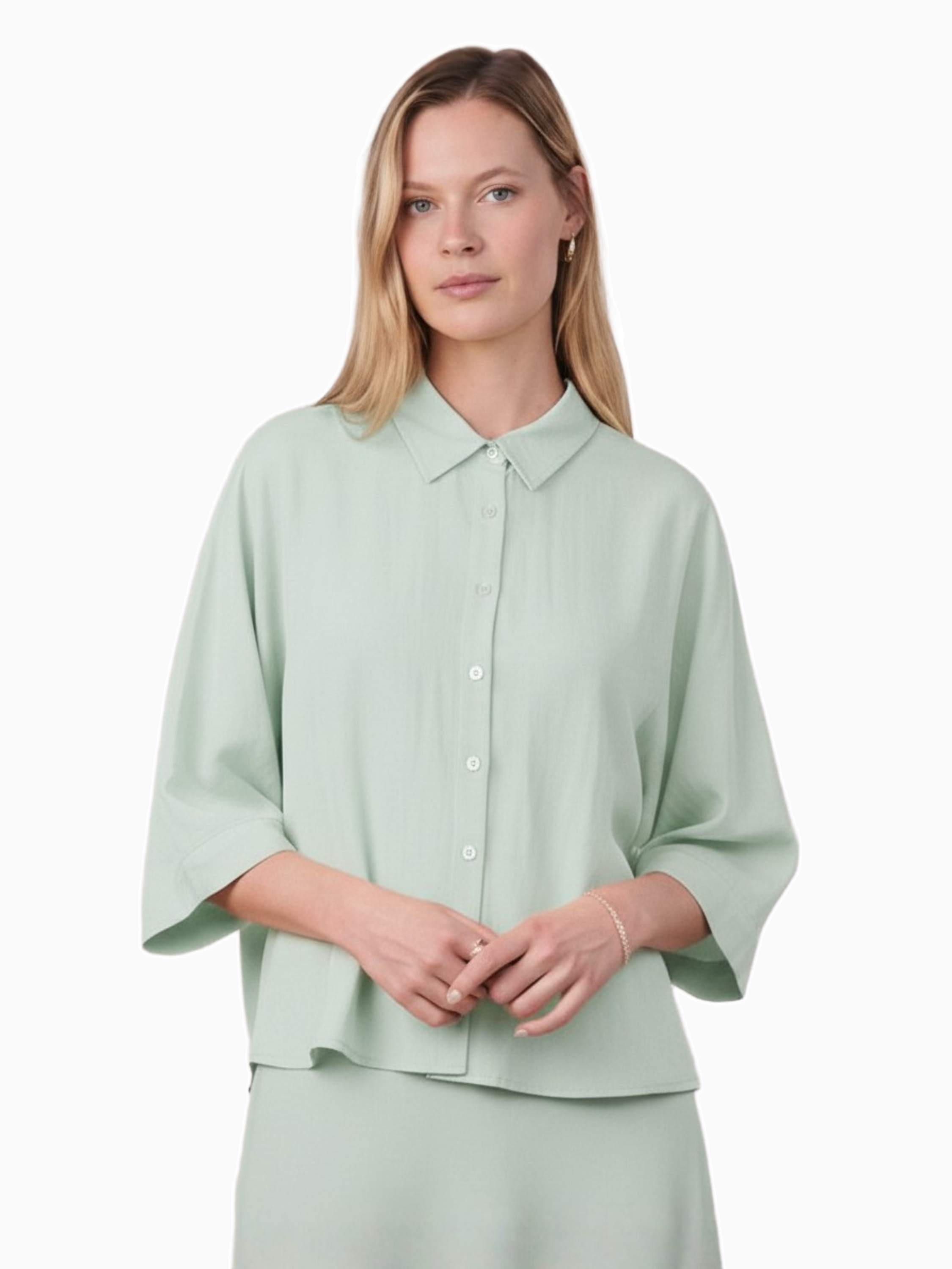 Boxy Dolman Sleeve Crinkle Blouse Mint Green Lightweight Casual Top-0