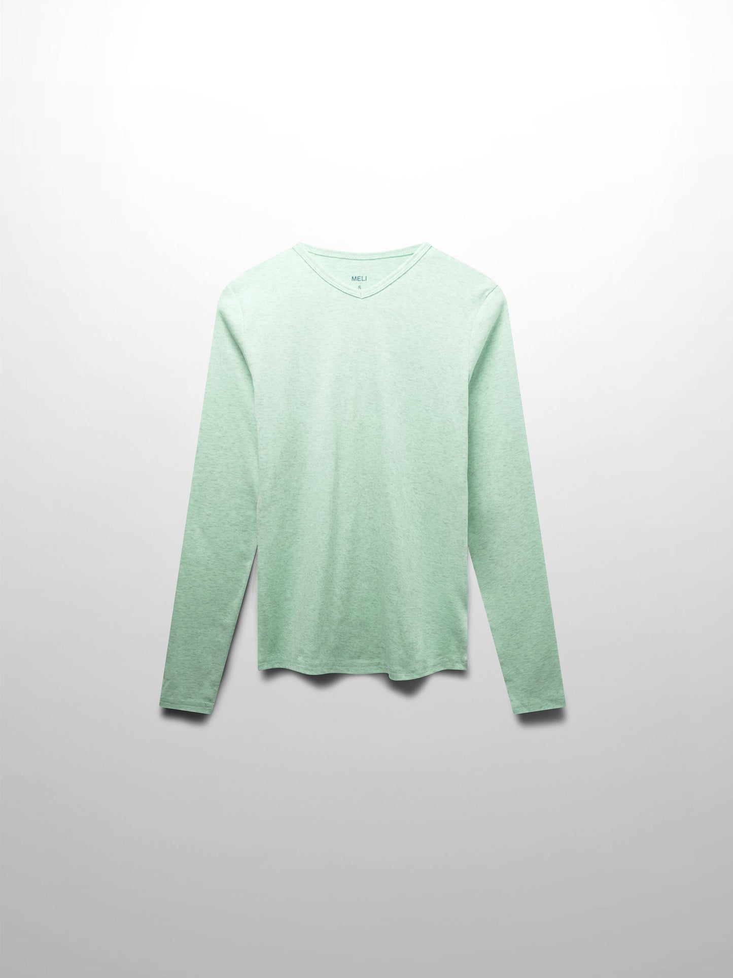 Basic High V Tee Long Sleeve Heathered Mint Grey Casual Fit Shirt-1