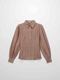 Textured Puff Sleeve Blouse Mushroom Elegant Volume Sleeve Top-1