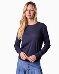 Crew Ribbed Dolman Tee Navy Comfortable Flattering Casual Top-0