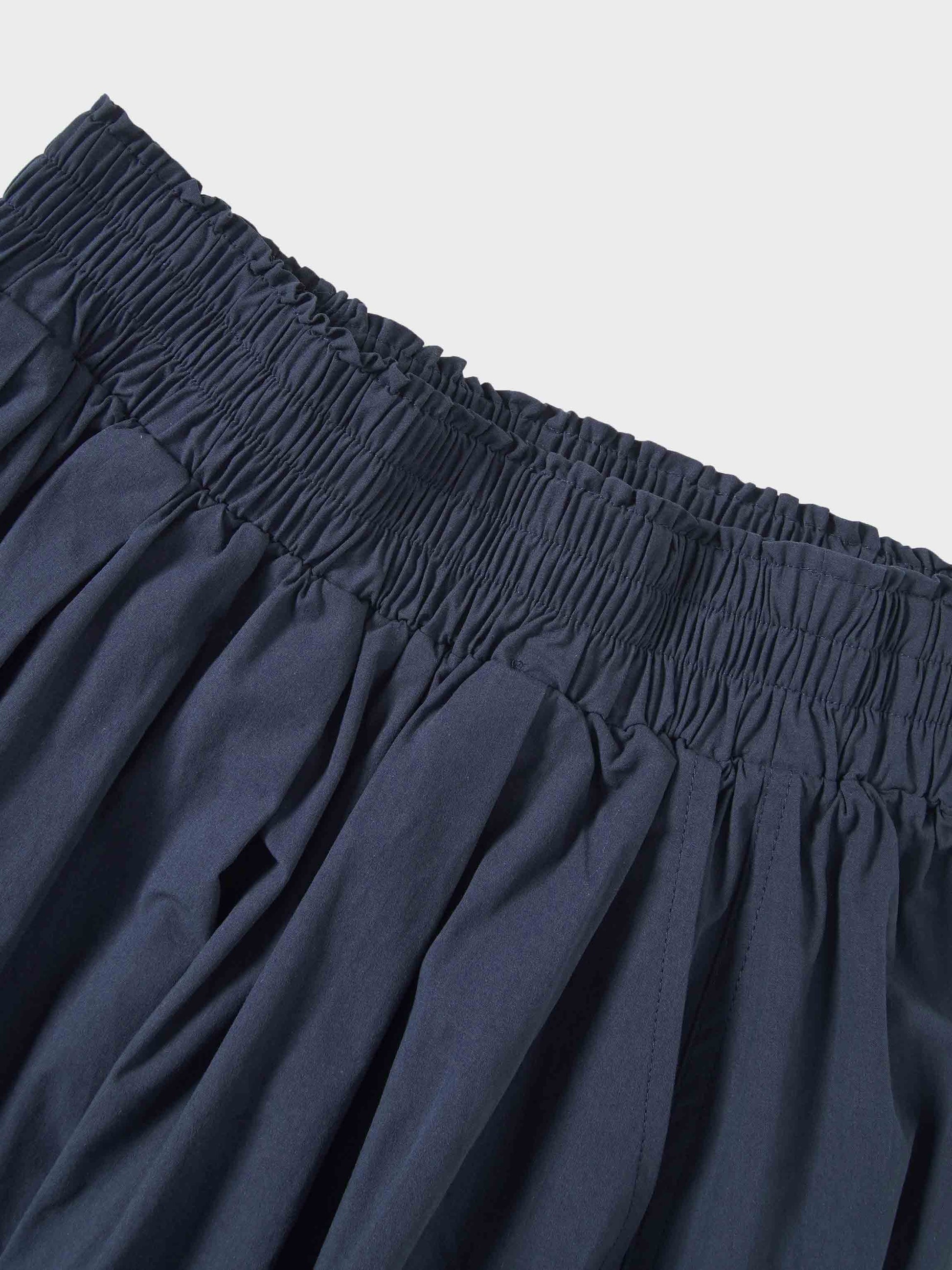 Elastic Waist Gathered Skirt Navy Casual Summer Comfortable Basic-3