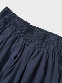 Elastic Waist Gathered Skirt Navy Casual Summer Comfortable Basic-3