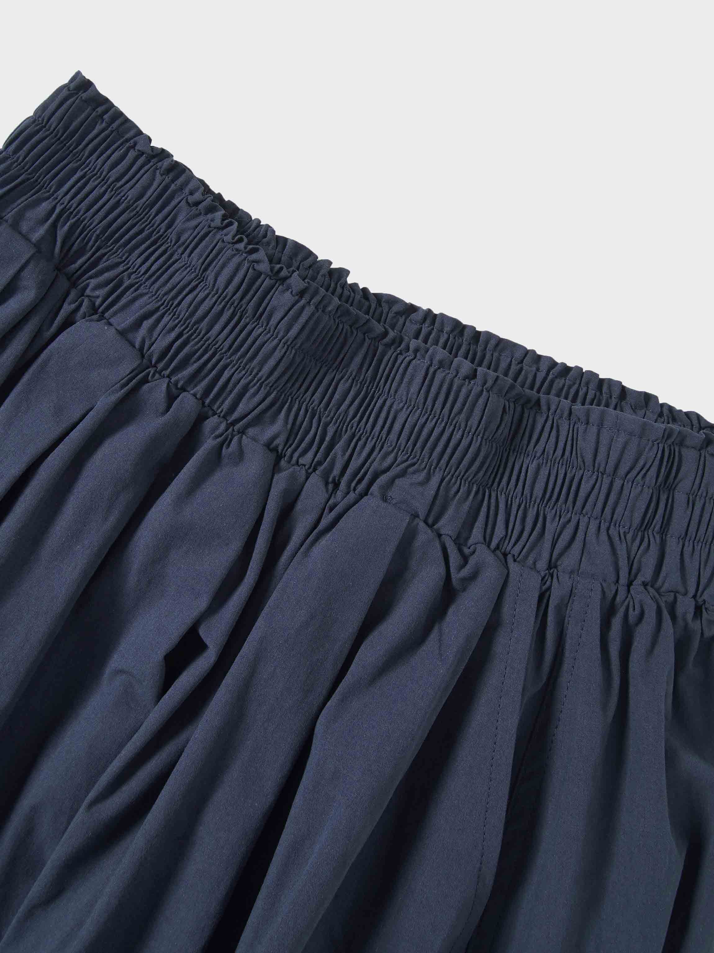 Elastic Waist Gathered Skirt Navy Casual Summer Comfortable Basic-3