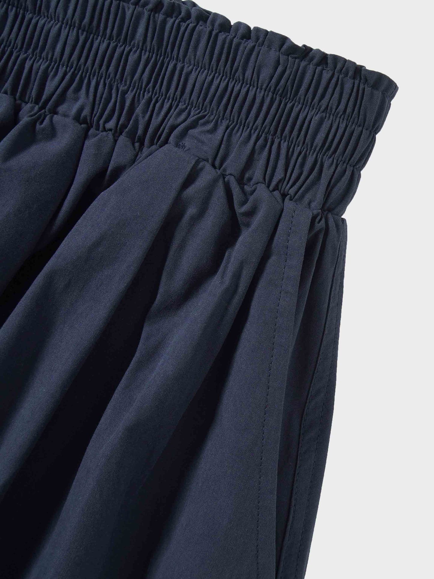 Elastic Waist Gathered Skirt Navy Casual Summer Comfortable Basic-4