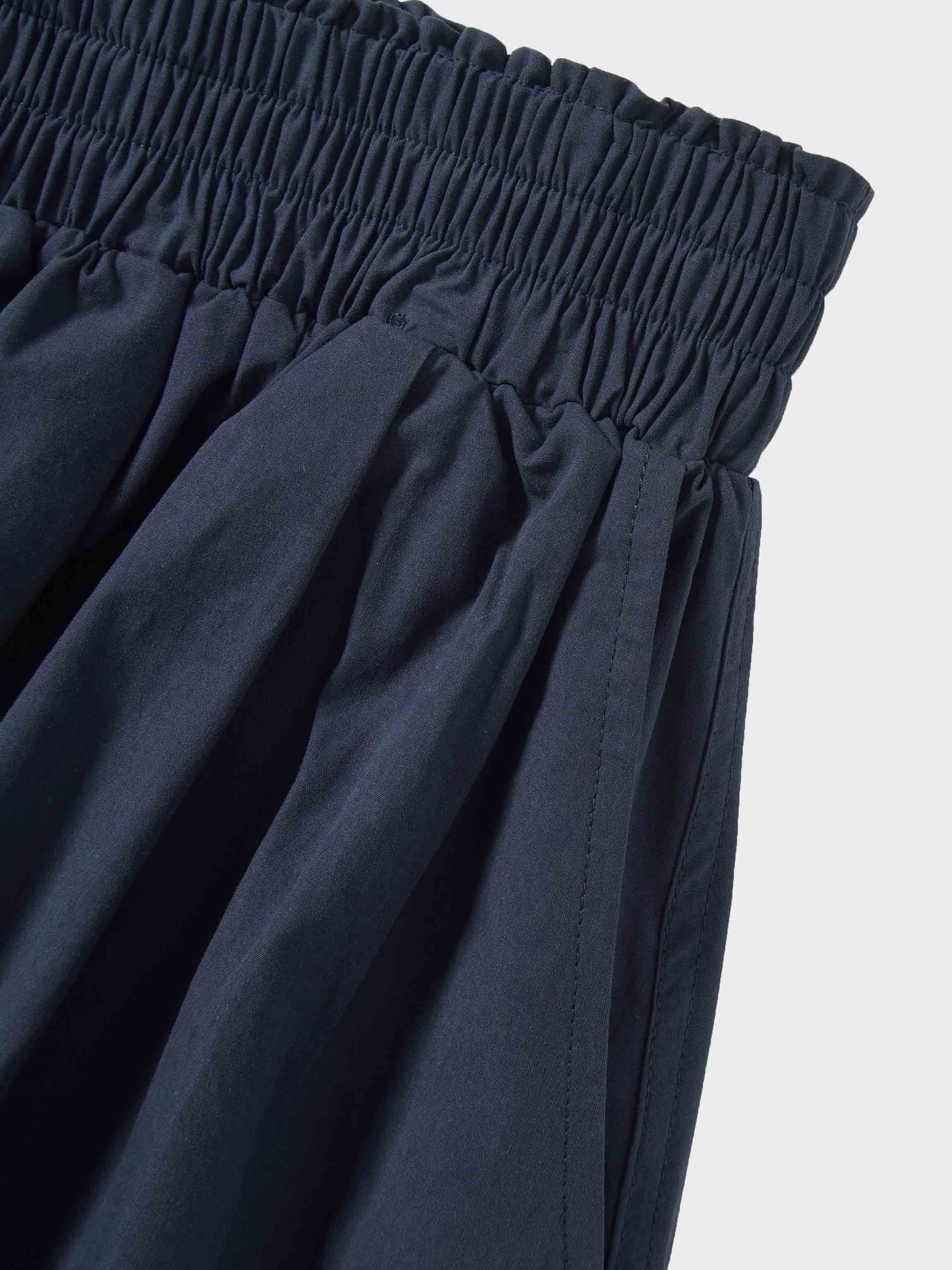 Elastic Waist Gathered Skirt Navy Casual Summer Comfortable Basic-4