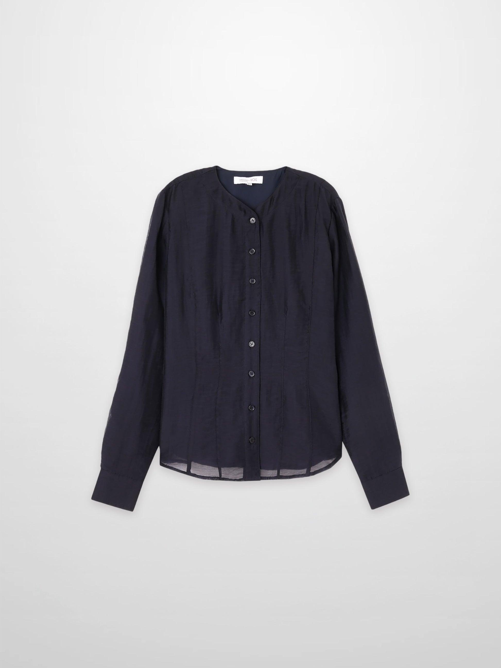 High V Neck Blouse Navy Elegant Office Top Versatile Dressy SS26 New Arrival-1