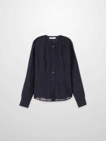 High V Neck Blouse Navy Elegant Office Top Versatile Dressy SS26 New Arrival-1