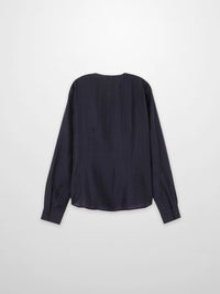 High V Neck Blouse Navy Elegant Office Top Versatile Dressy SS26 New Arrival-2