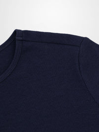 Navy Ribbed Crew Bomber Lightweight Casual Tee FW25 Layering Shirt-4