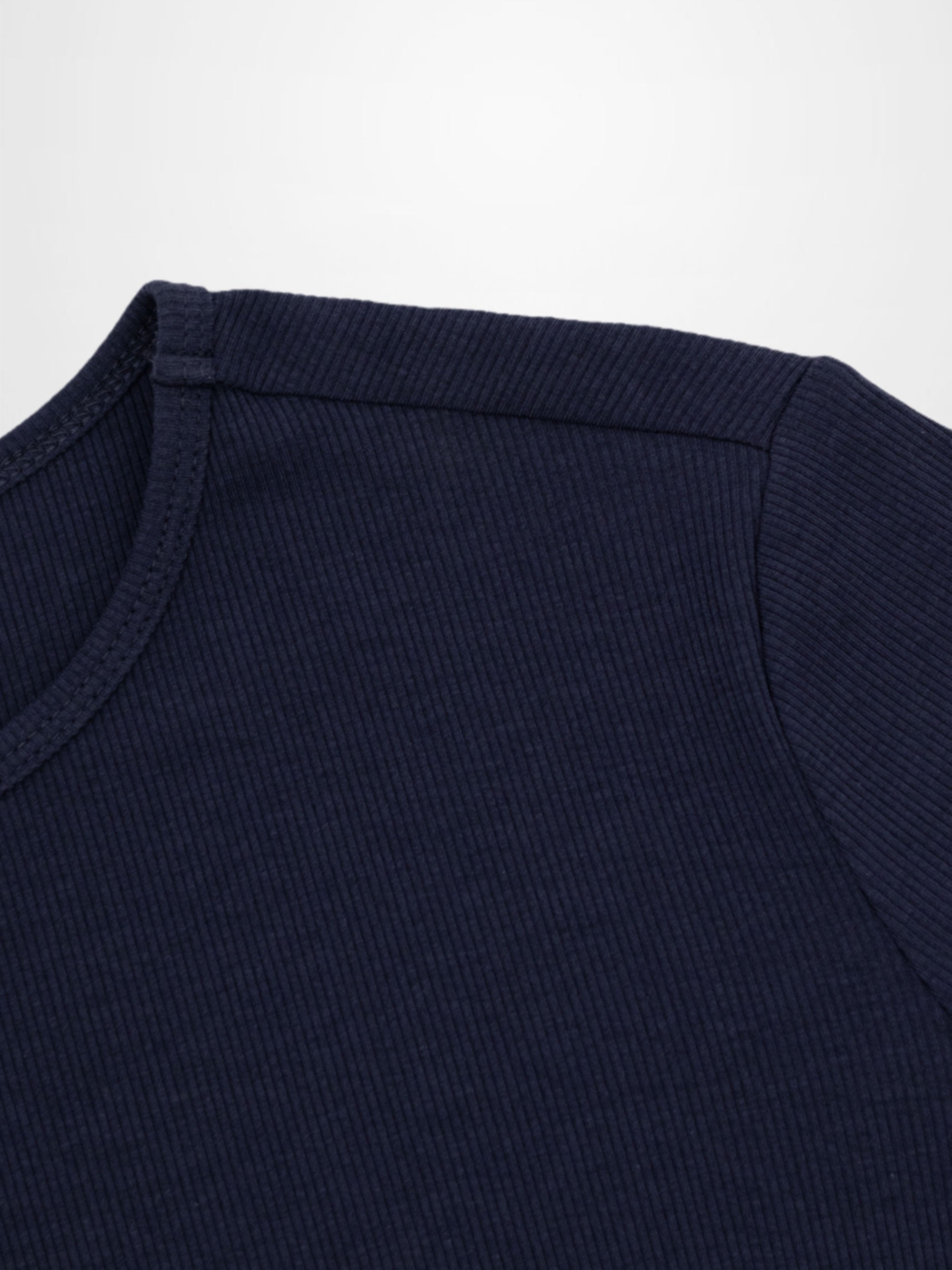 Navy Ribbed Crew Bomber Lightweight Casual Tee FW25 Layering Shirt-4