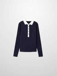 White Collar Polo Navy Mens Preppy Casual Soft Breathable Shirt-1