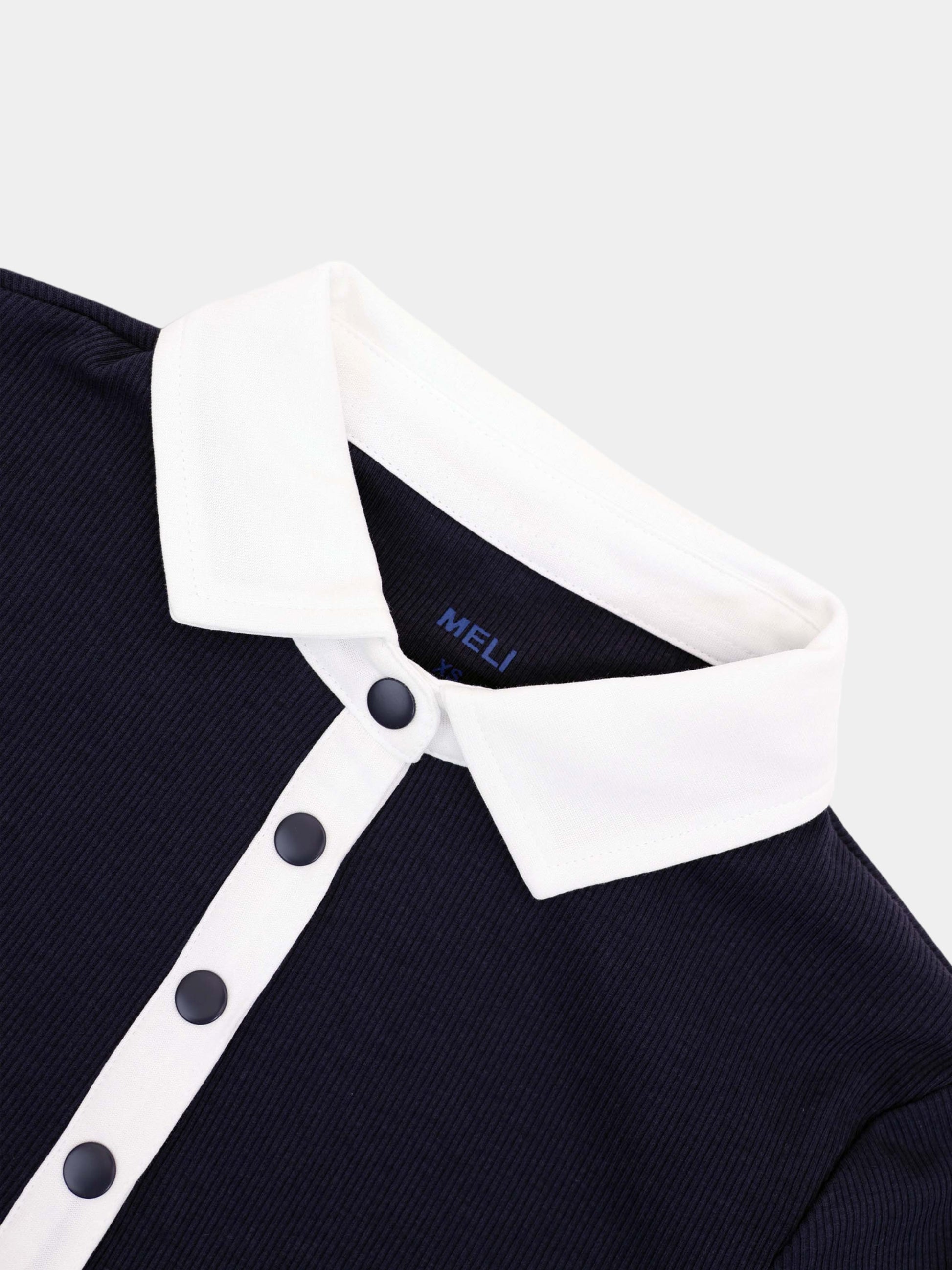 White Collar Polo Navy Mens Preppy Casual Soft Breathable Shirt-3