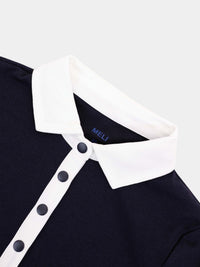 White Collar Polo Navy Mens Preppy Casual Soft Breathable Shirt-3