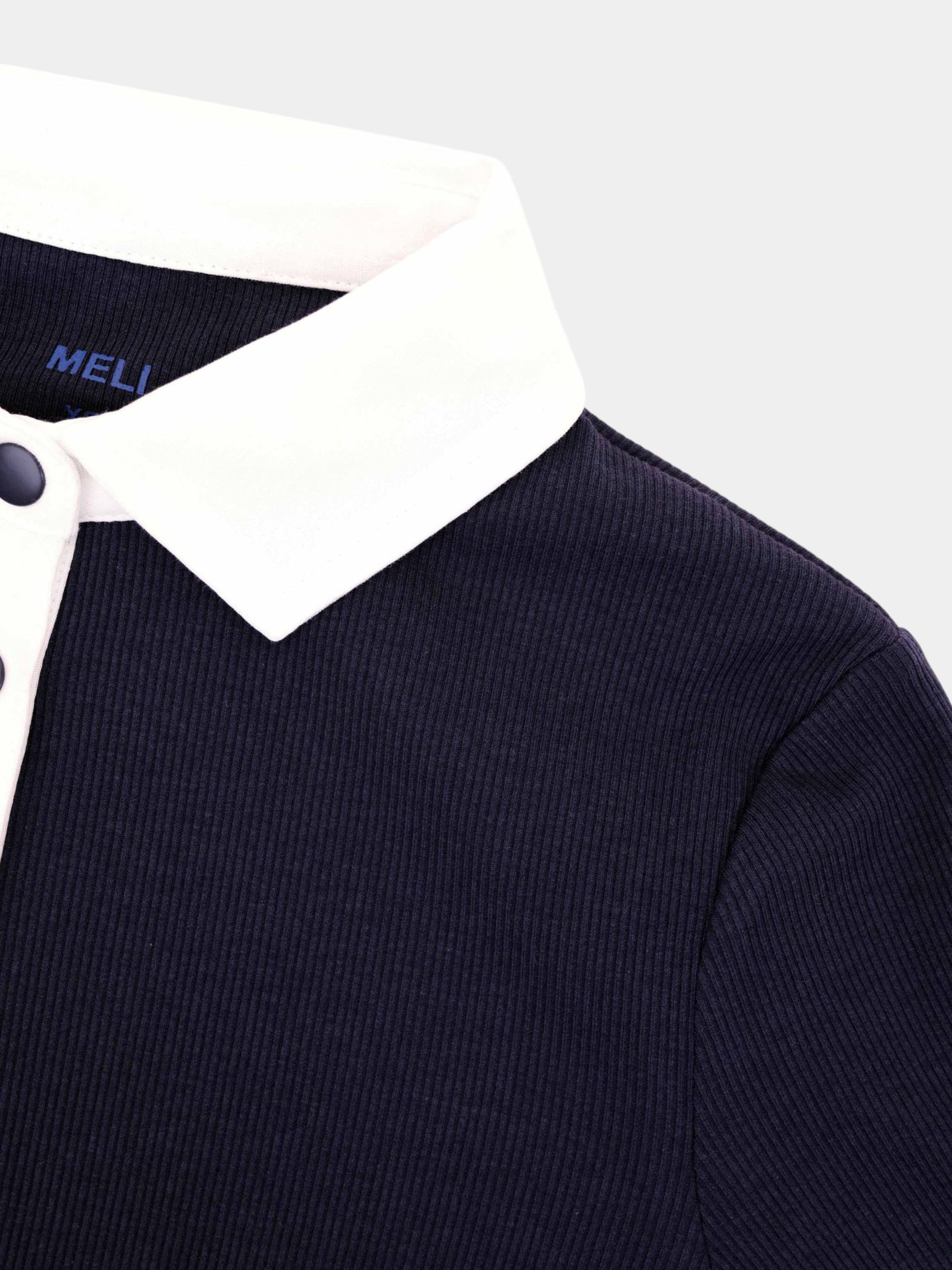 White Collar Polo Navy Mens Preppy Casual Soft Breathable Shirt-4