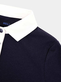 White Collar Polo Navy Mens Preppy Casual Soft Breathable Shirt-4