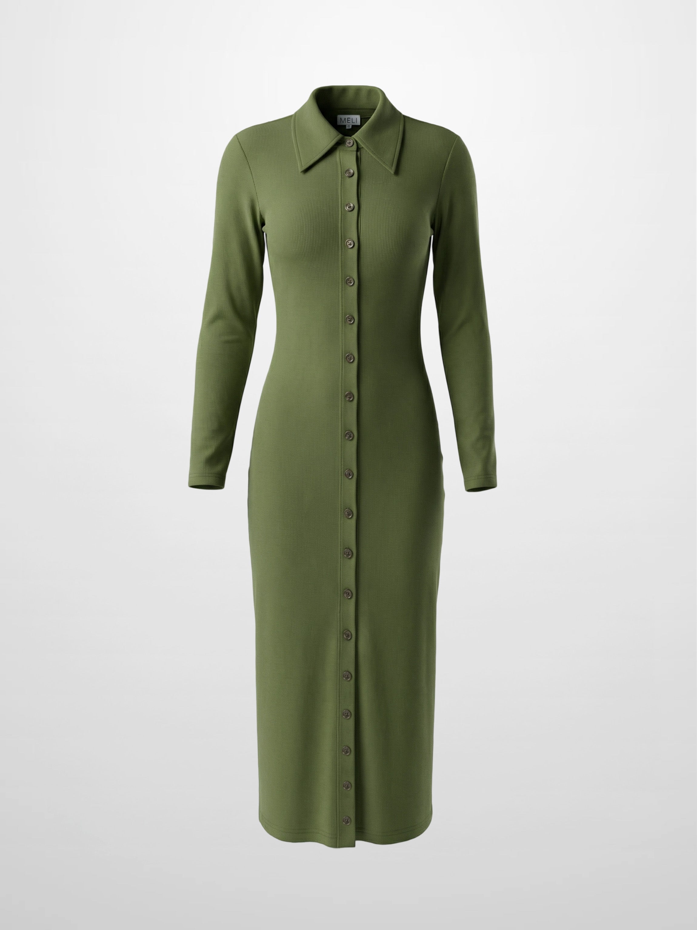 Olive Button Down Ribbed Maxi Dress Comfortable Casual Wear
