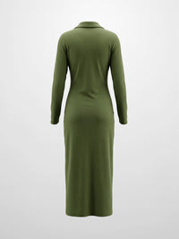 Olive Button Down Ribbed Maxi Dress Comfortable Casual Wear