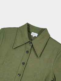 Olive Button Down Ribbed Maxi Dress Comfortable Casual Wear