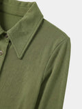 Olive Button Down Ribbed Maxi Dress Comfortable Casual Wear