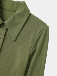 Olive Button Down Ribbed Maxi Dress Comfortable Casual Wear