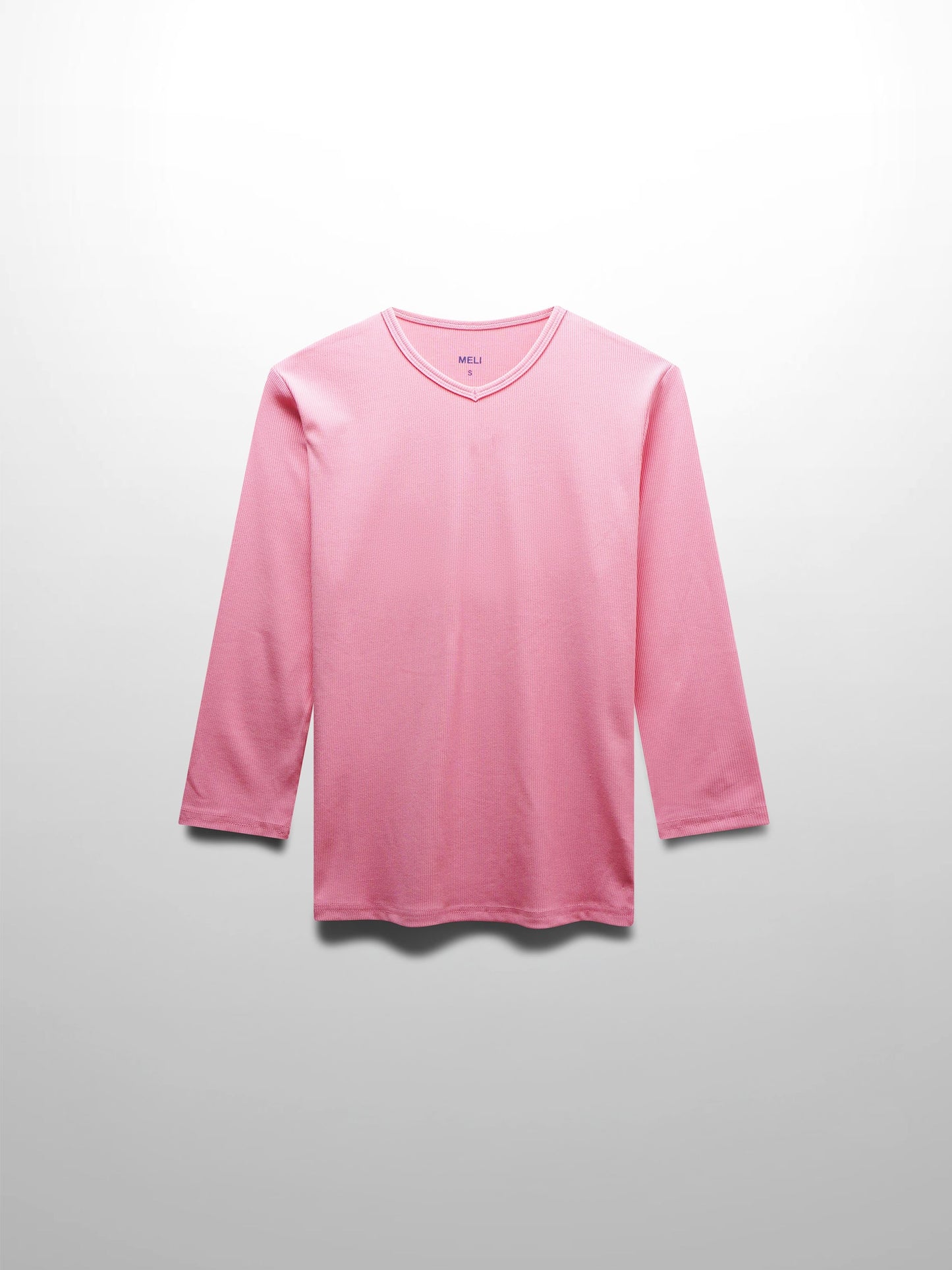 Ribbed High V 3Q Pink Lightweight Comfortable Stylish Tee